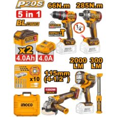 Combo 5 en 1 Motor Brushless Taladro Atornillador Percutor a Batería 66Nm